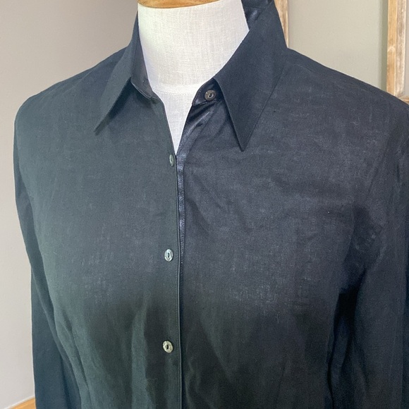 Cutter & Buck black semi sheer long sleeve LINEN button up top size Medium NWT - Picture 2 of 10